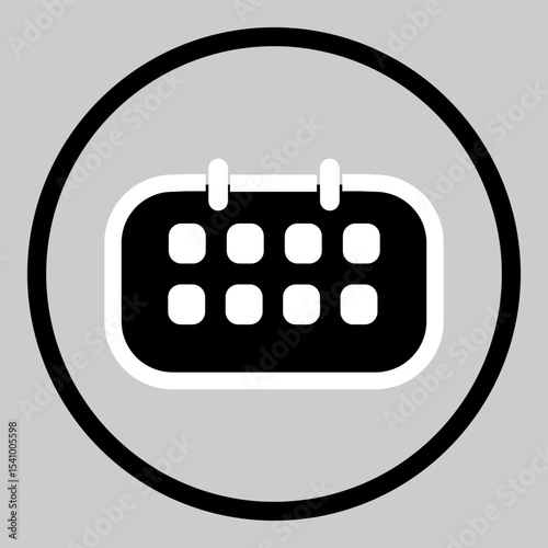 Outlined calendar icon with rings for monthly planner design.