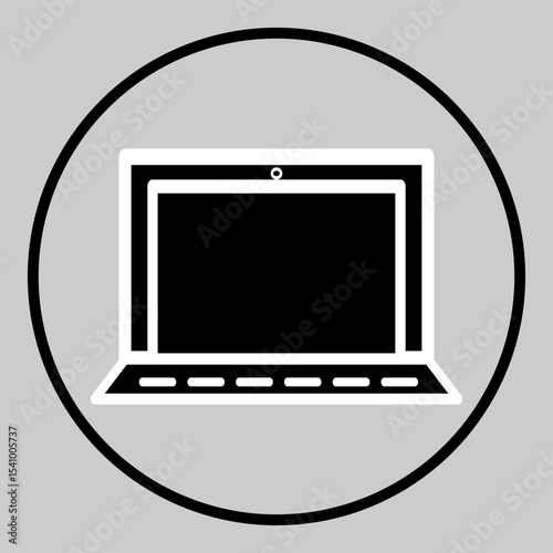 Circular icon of a laptop with bold lines.