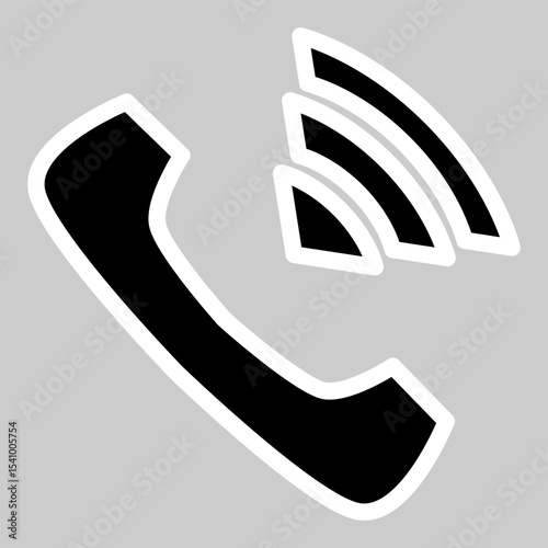 Line phone icon with broadcast signal for contact or help use.