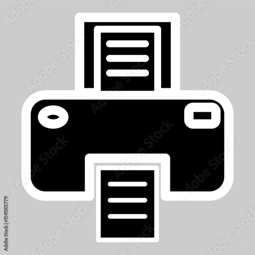 Bold black printer symbol with paper tray detail.
