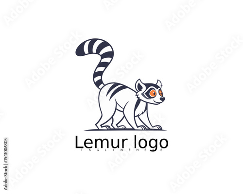 Happy cartoon lemur vector logo with expressive eyes in leafy border, ideal for preschool animal branding, eco learning games, or jungle baby care product identity.


