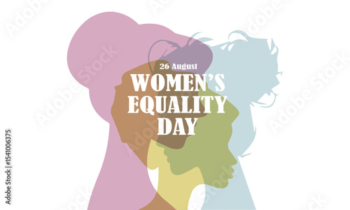 Women's Equality Day banner, social media post, poster design. 26th August Women equality day celebration banner with women of different cultures. The day recalls, granting women the right to vote.