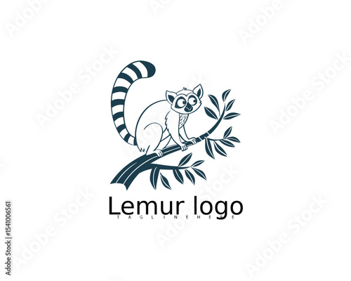 Adorable cartoon lemur logo vector design with leaf frame and cheerful eyes, ideal for branding a children’s nature park, animal rescue logo, or baby clothing line.

