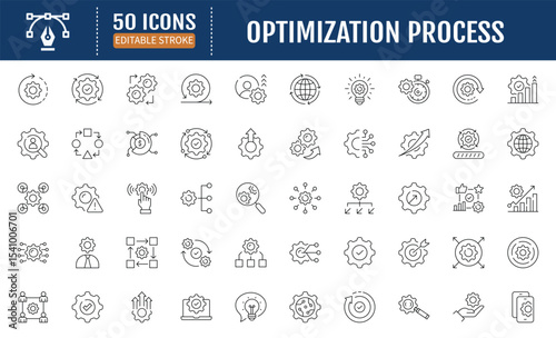 Optimization process line editable icon set. Editable
stroke. Vector illustration