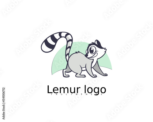 Cute cartoon lemur sitting calmly in a leaf frame logo design, perfect for branding natural children’s products, eco learning tools, or friendly animal character merchandise.

