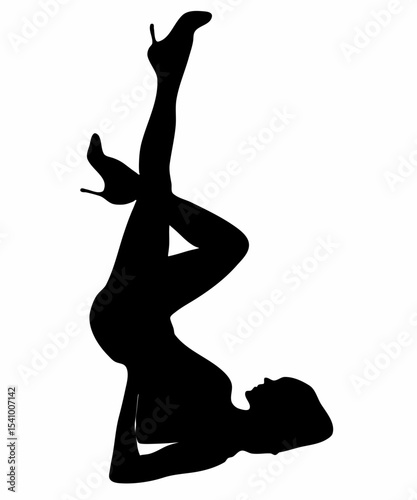 Stylish Female Silhouette in Upside Down Artistic Pose