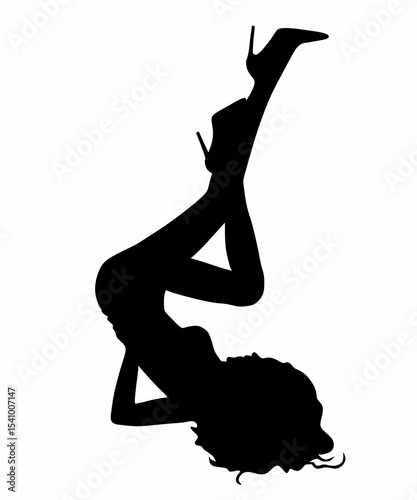 Stylish Female Silhouette in Upside Down Artistic Pose