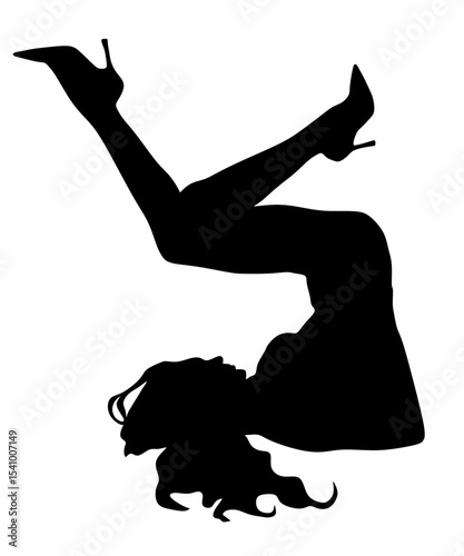 Stylish Female Silhouette in Upside Down Artistic Pose