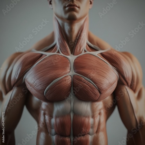 A realistic human chest with defined pectoral muscles and natural lighting