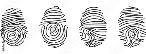 Fingerprints vector icon identification set true crime. Isolated.