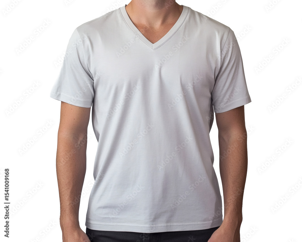 V-Neck T-Shirt Mockup Man Wearing a Blank White Tee for Design Presentation V-Neck T-Shirt Mockup Man Wearing a Blank White Tee for Design Presentation