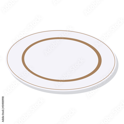 Flat plate with brown rim. Vector