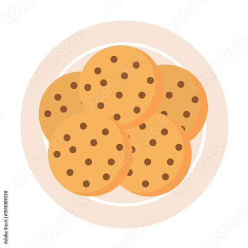 Chocolate chip cookies plate. Vector