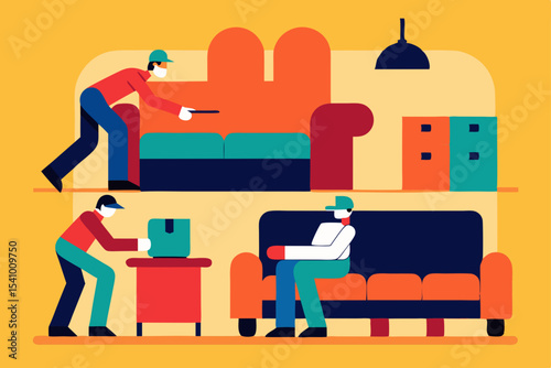 Business success concept, flat vector illustration of a man watching TV on a sofa