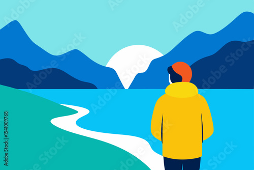 Couple walking on a summer beach with a view of the ocean and mountains