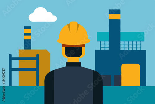 Oil refinery factory work concept, vector illustration of a factory worker with a gas mask, business and industry design