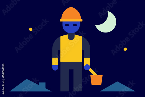 Night Worker A Flat Illustration of a Person Working at Night