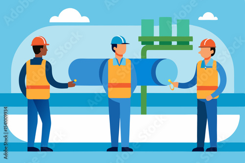 Teamwork in Pipeline Construction Engineers Collaborating on Energy Infrastructure Projects