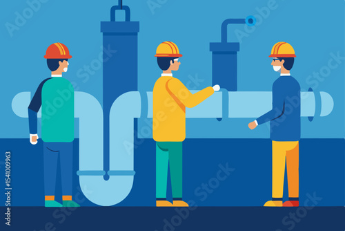 Industrial Pipeline Inspection Workers Examining Pipeline System for Maintenance and Repair