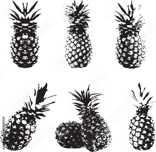 Pineapple fruit icon vector illustration bundle