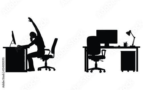 Woman Stretching at Office Desk - Ergonomics and Workplace Wellness