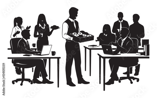 Office Workers Enjoying Coffee Break with Donuts - Business Team Socializing