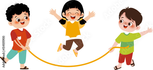 happy children playing rope