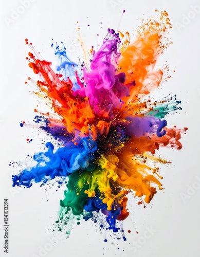 High-Speed Macro Capture of Colorful Ink Splash Exploding in Slow Motion over Clean White Background – Vibrant Abstract Fluid Art