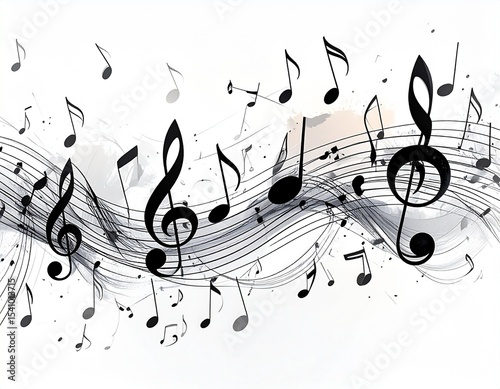 Musical notes drawn like elegant calligraphy strokes in mid-air, as if someone wrote