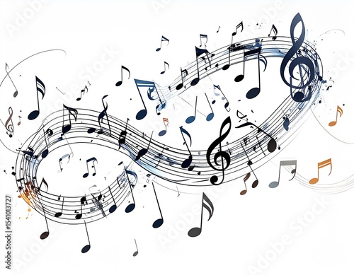 Musical notes drawn like elegant calligraphy strokes in mid-air, as if someone wrote