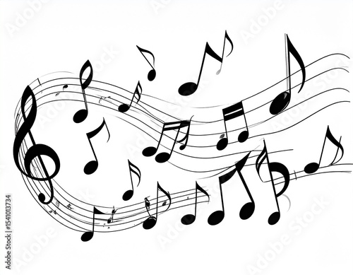 Musical notes drawn like elegant calligraphy strokes in mid-air, as if someone wrote