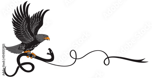 Eagle and snake, eagle vs snake, predator and prey vector image for logo and more