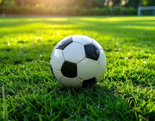 Soccer Ball on Lush Green Grass Field Under Clear Natural Sunlight – Outdoor Sports Scene