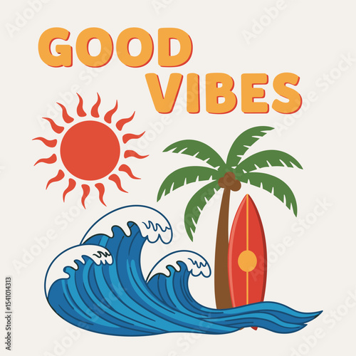 Beach good vibes. Enjoy beach life. Sunshine paradise graphic print design. Sunshine beach club for t shirt print, Surfing board.