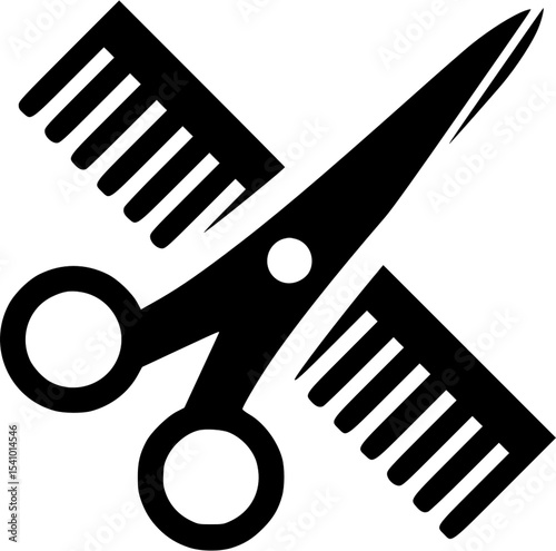 Black and white illustration of scissors and combs representing hairdressing and salon services