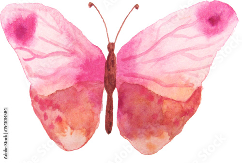 Watercolor illustration of a graceful pink butterfly isolated on a pure white background