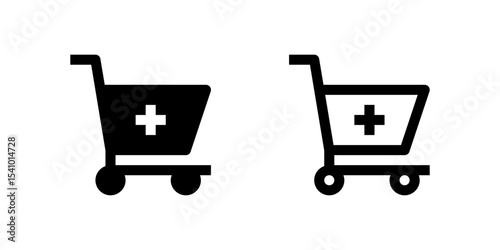 Shopping cart with add sign icon set for e-commerce platforms and UX designs