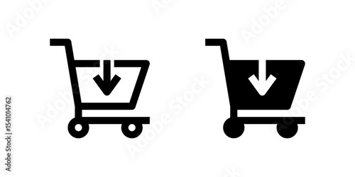 Cart with arrow down icon set for order, download, or checkout processes