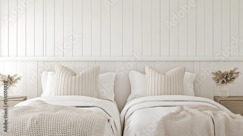 Two twin beds in a light, cozy bedroom