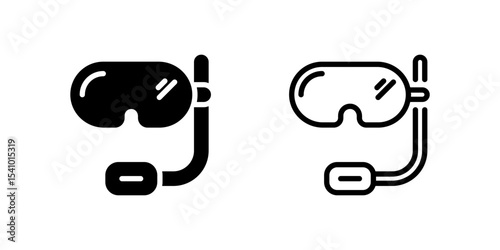 Snorkel Mask Icon Set. A black icon of a snorkel mask, representing diving gear.