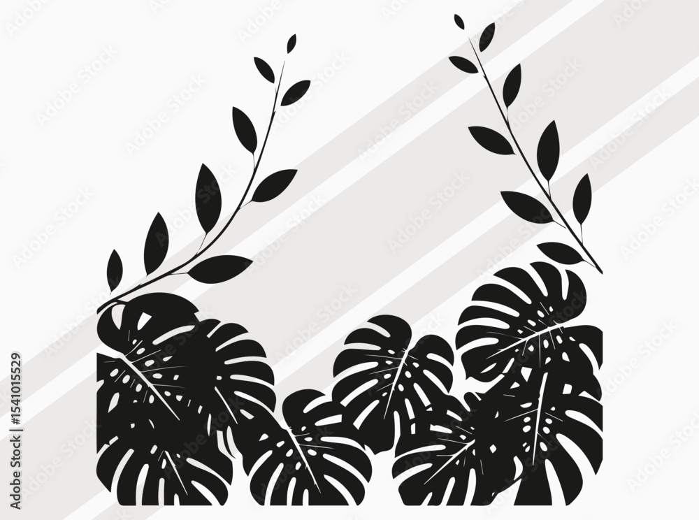 Fototapeta premium Jungle Canopy Silhouette, Serene Forest Path Silhouette with Hanging Vines and Foliage in Tranquil Nature