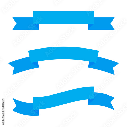 Blue ribbon set. Vector curved banners. Smooth banner shapes. Decorative flat form.