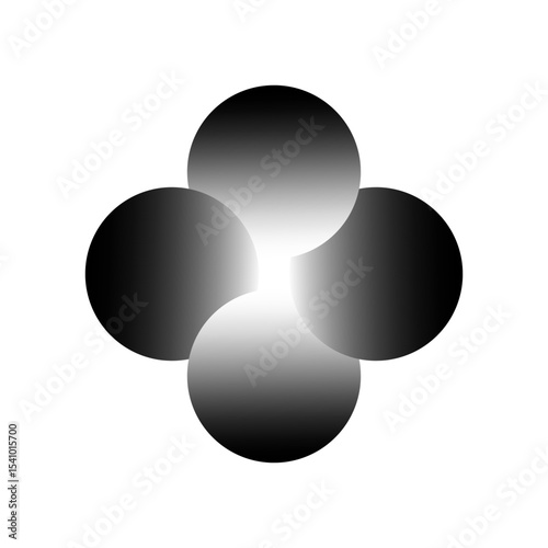 Dark flower emblem. Vector icon. Black gradient petals.