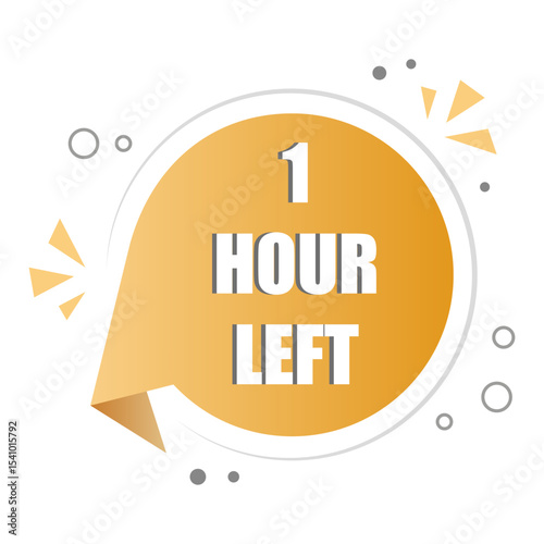 Orange bubble timer. One hour left. Vector countdown badge. Bold number shape.