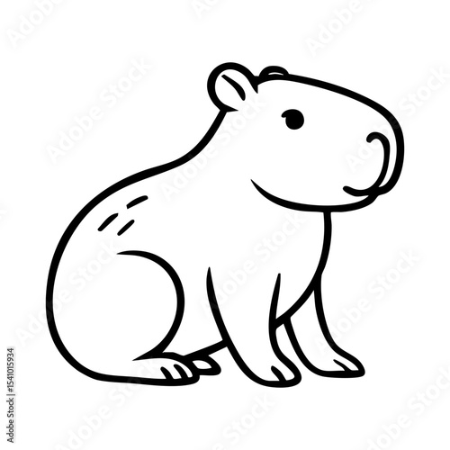 Minimalist line art illustration of a cute capybara in side view. Clean black outline on light background. Perfect for logo design, branding, stickers, icons, and modern decor.