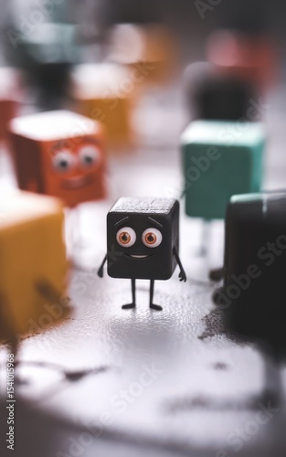 Animated Cubes Conveying Expression and Personality in a Whimsical Setting