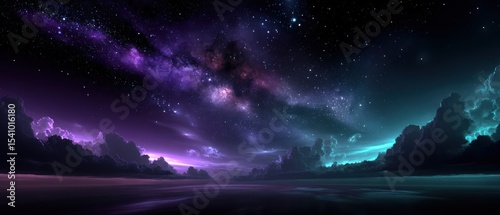Starry night sky over a tranquil landscape