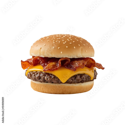 double cheese and bacon topping burger, clean white background, even studio lighting,fastfood,unhealthy,burger