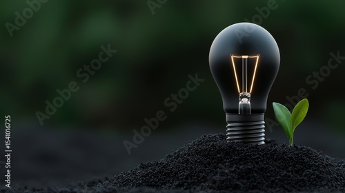 A light bulb and a small plant represent a concept of innovation and growth.
