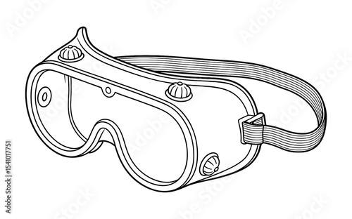 Detailed line art of vintage safety goggles with head strap